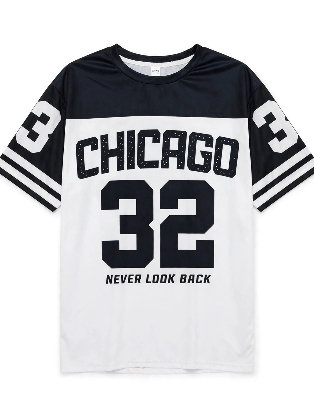 TikTok Viral Chicago 32 "Never Look Back" Graphic Jersey Tee XXL Black White
